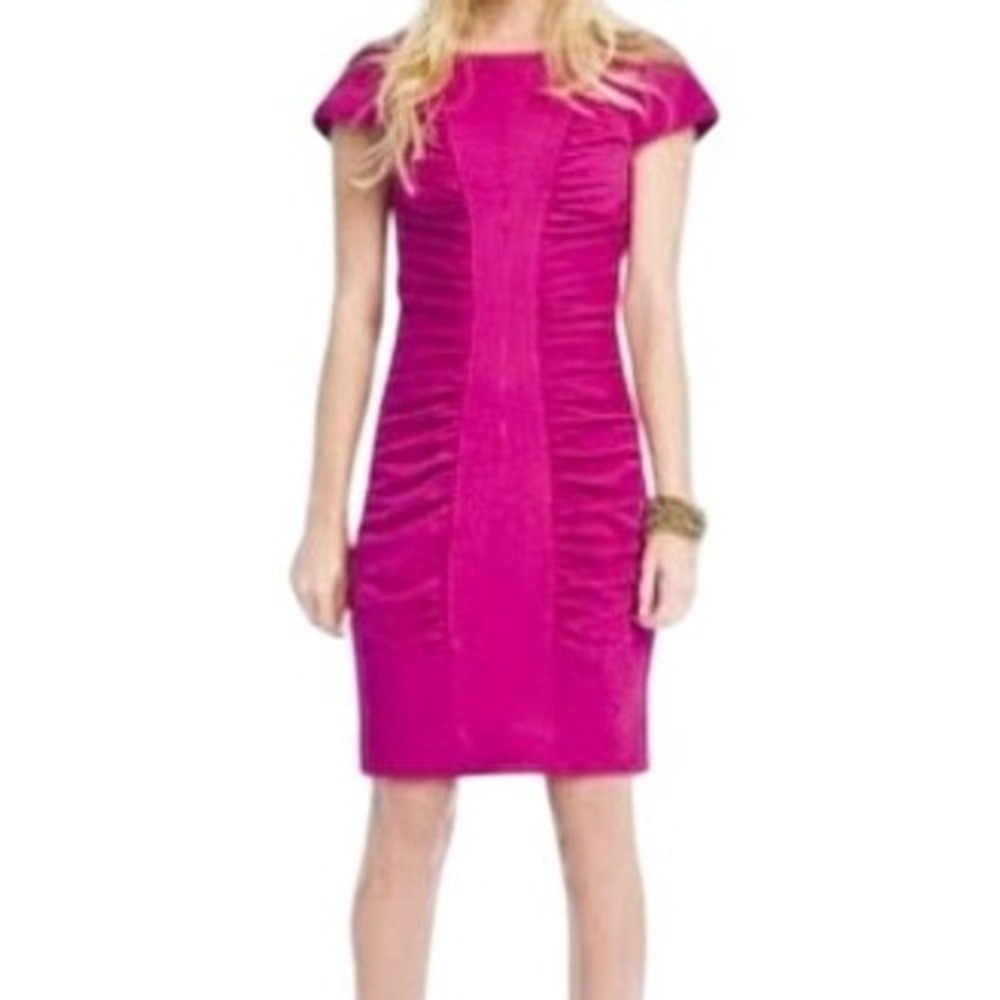 NWT Catherine Malandrino Wool Bodycon Dress L Fuchsia Cap‎ Sleeve Silk Lined